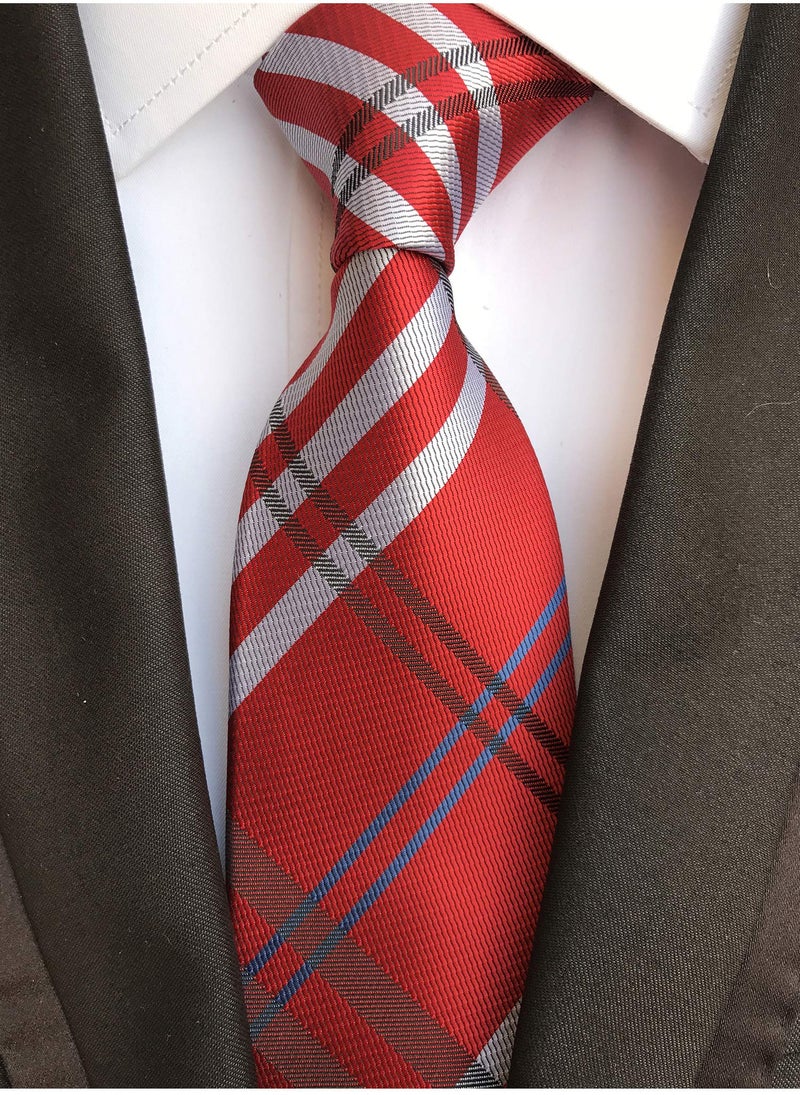 Elfeves Men Red White Blue Fashion Ties Stylish Handmade Formal Necktie Great For Groom - Image 2